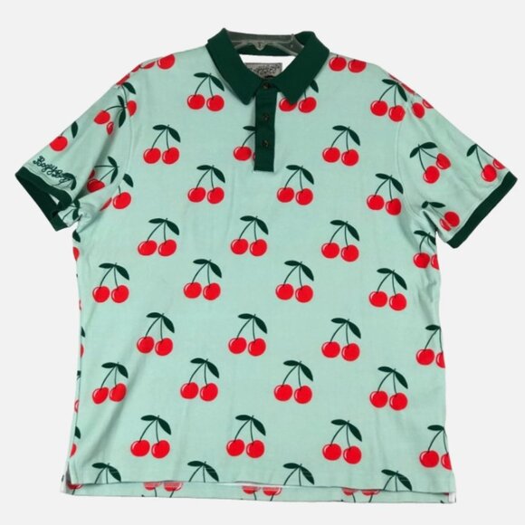 Bogey Boys x Macklemore Unisex Green Cherry Print Golf Polo - Size S Small - Picture 2 of 5